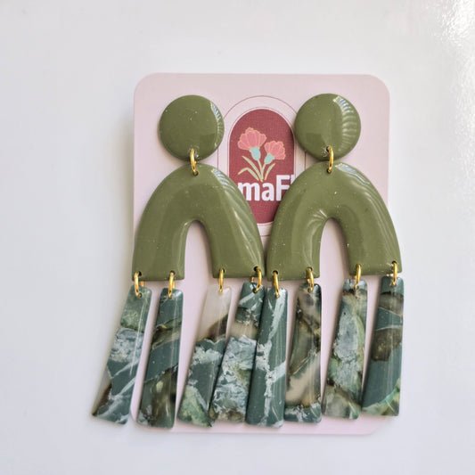 Arco Dangle Earrings in earth greens